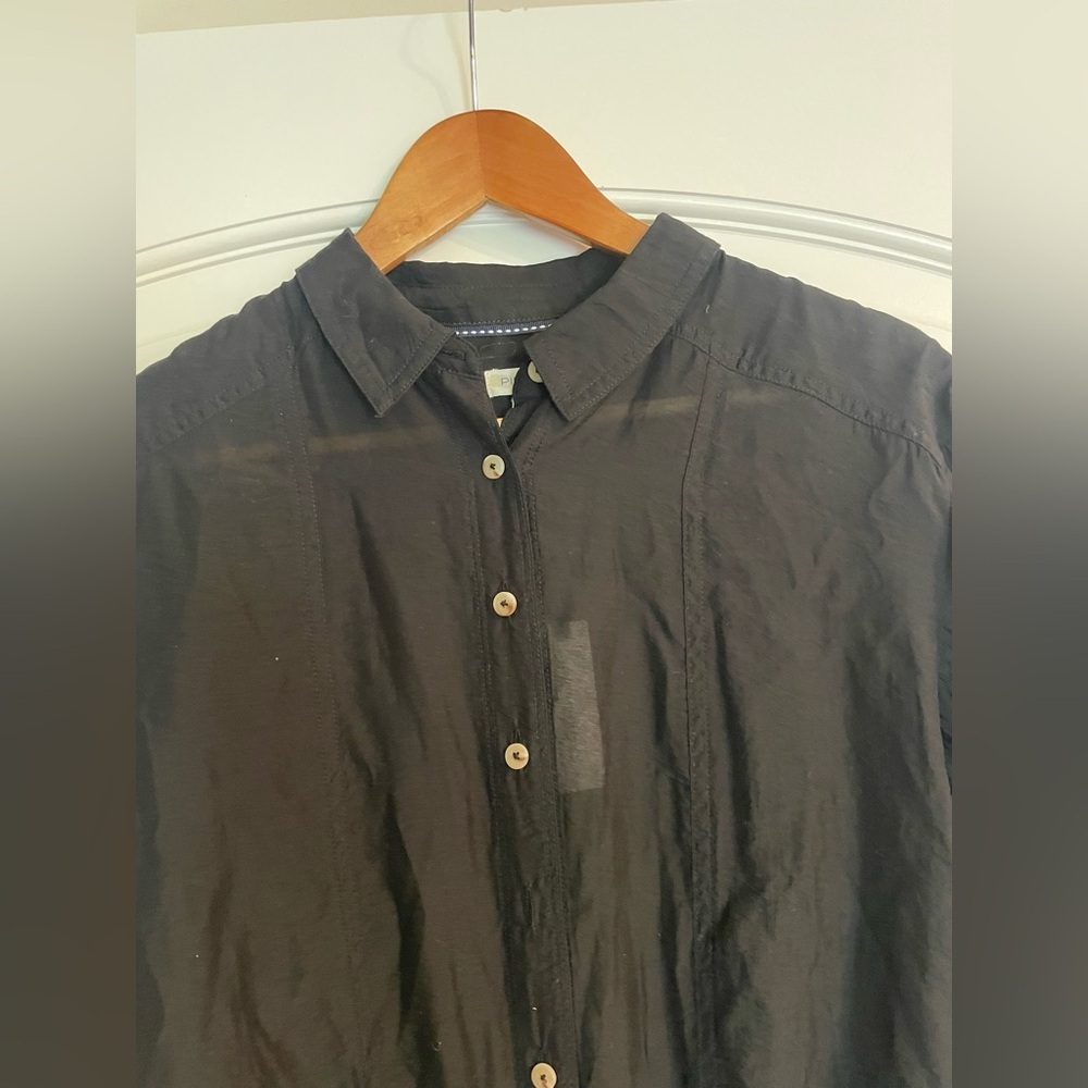 Pilcro Anthropologie Black Button-Front Bodysuit Blouse with Collar - Picture 2 of 13